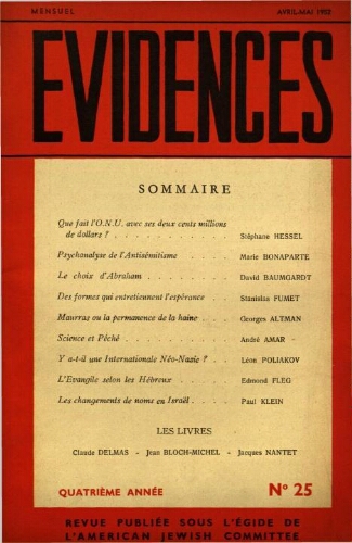 Evidences. N° 25 (Avril/Mai 1952)